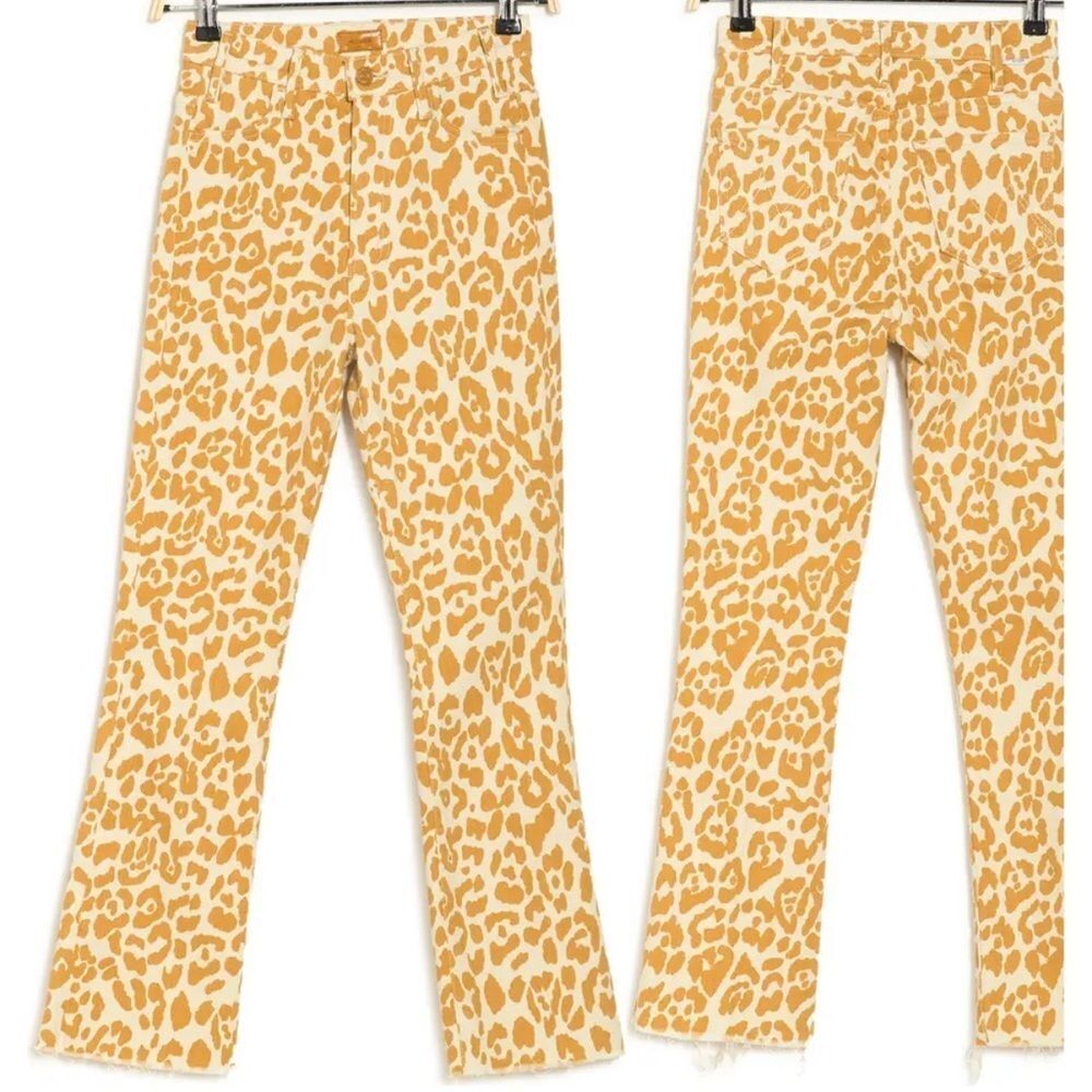 MOTHER The Hustler Frayed Hem Leopard Print Jeans NWOT